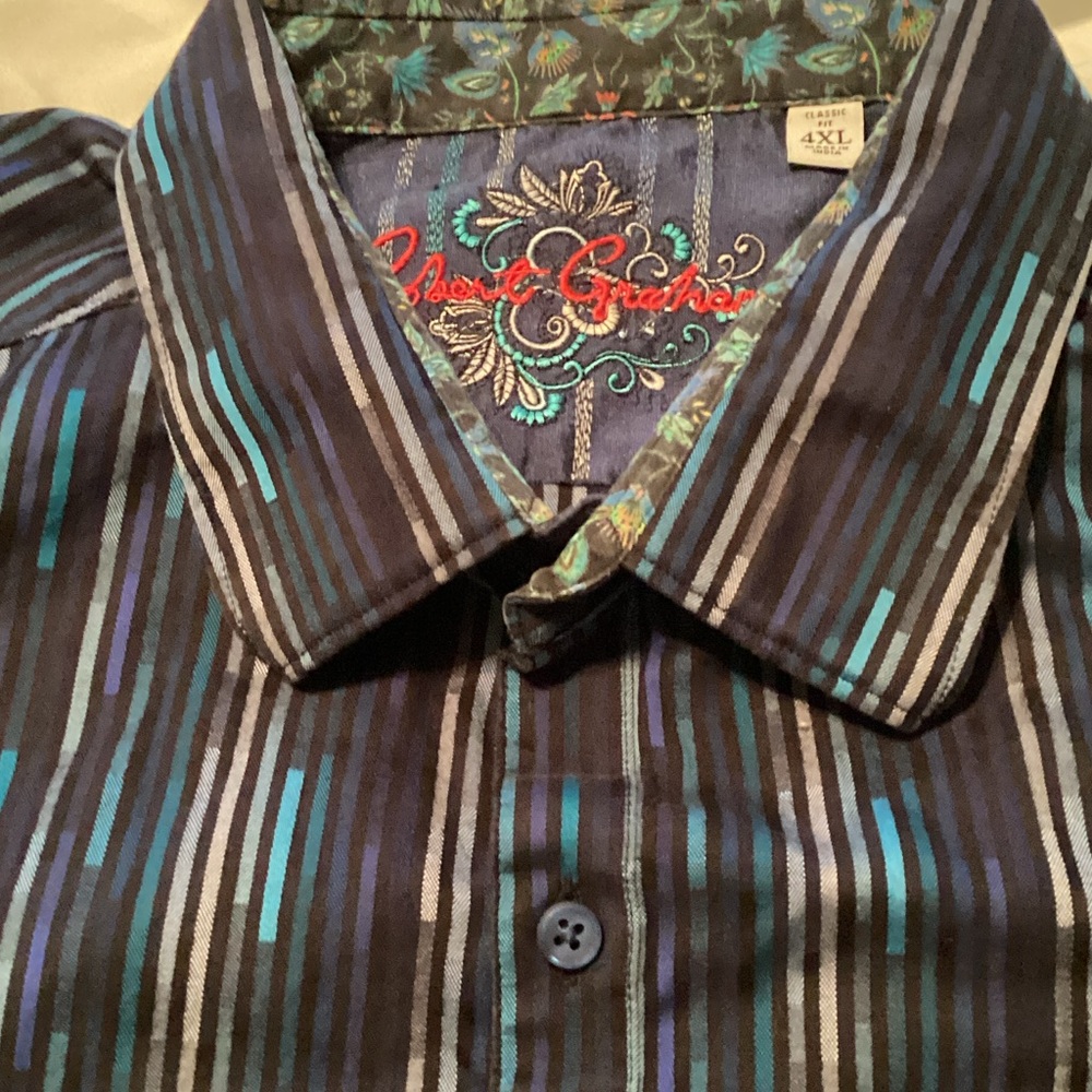 Robert Graham Black Striped Button-Down with Teal & Gray Accents